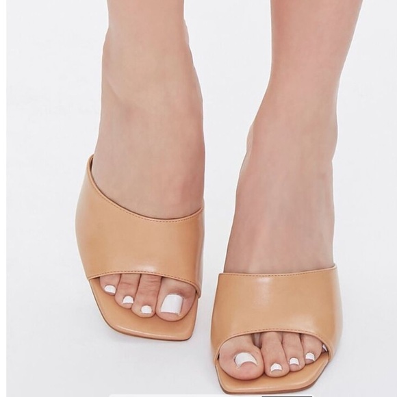 New tan square open toe high heel mule sandals sz 10 - Picture 2 of 4